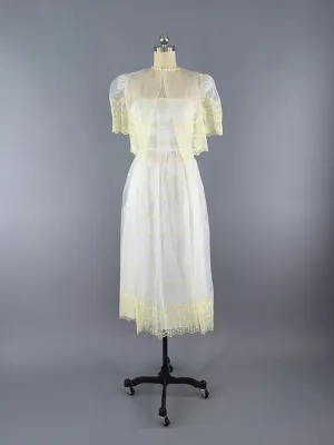 1960s Vintage White and Yellow Chiffon Dress