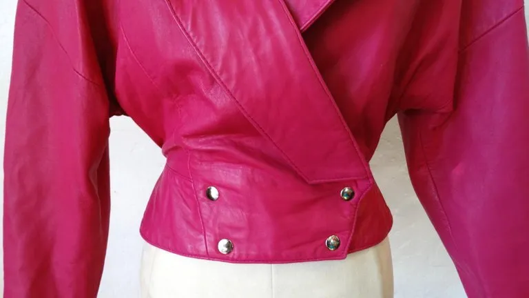 1980s Michael Hoban Hot Pink Cropped Leather Jacket