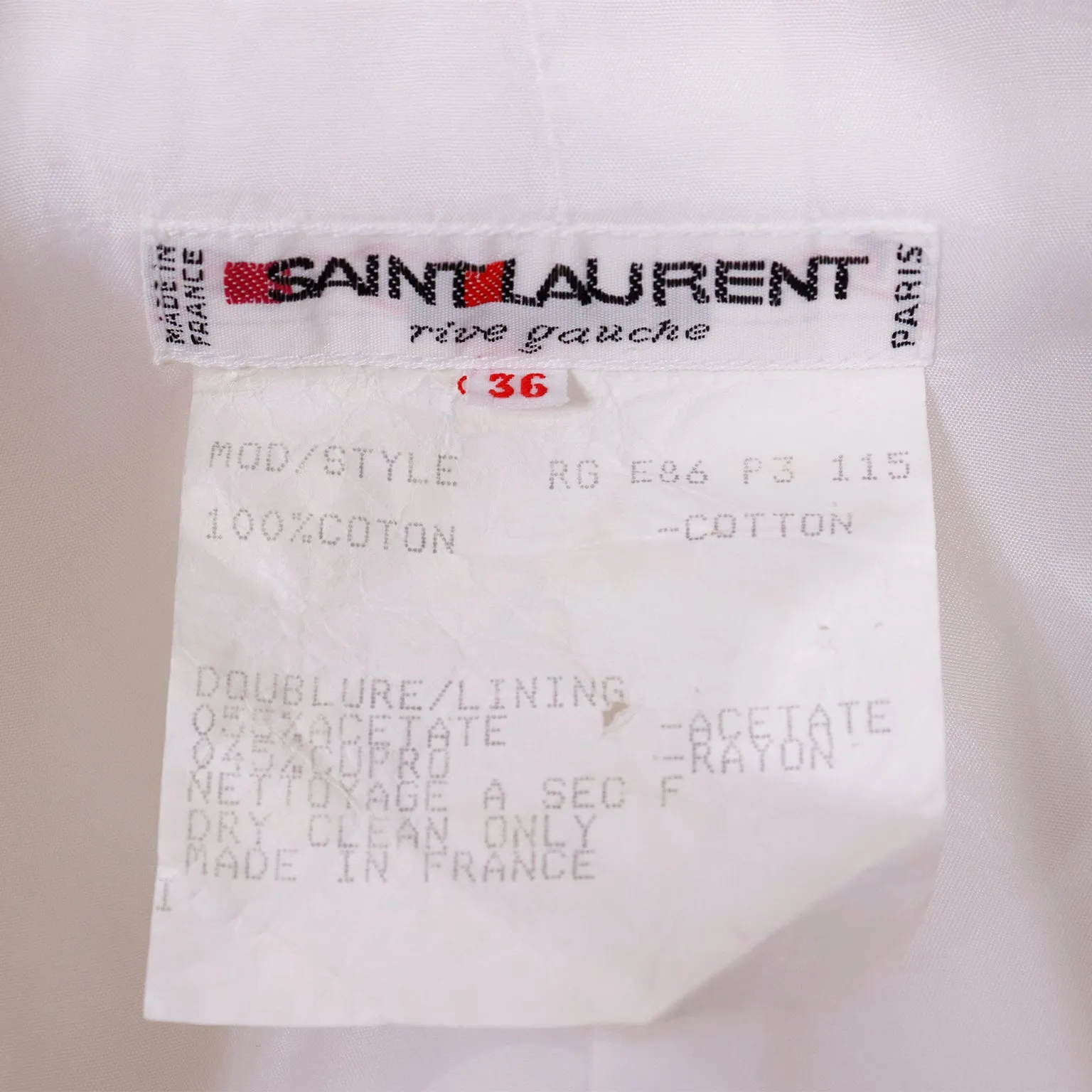 1986 Yves Saint Laurent Documented White Cropped Cargo Style Jacket