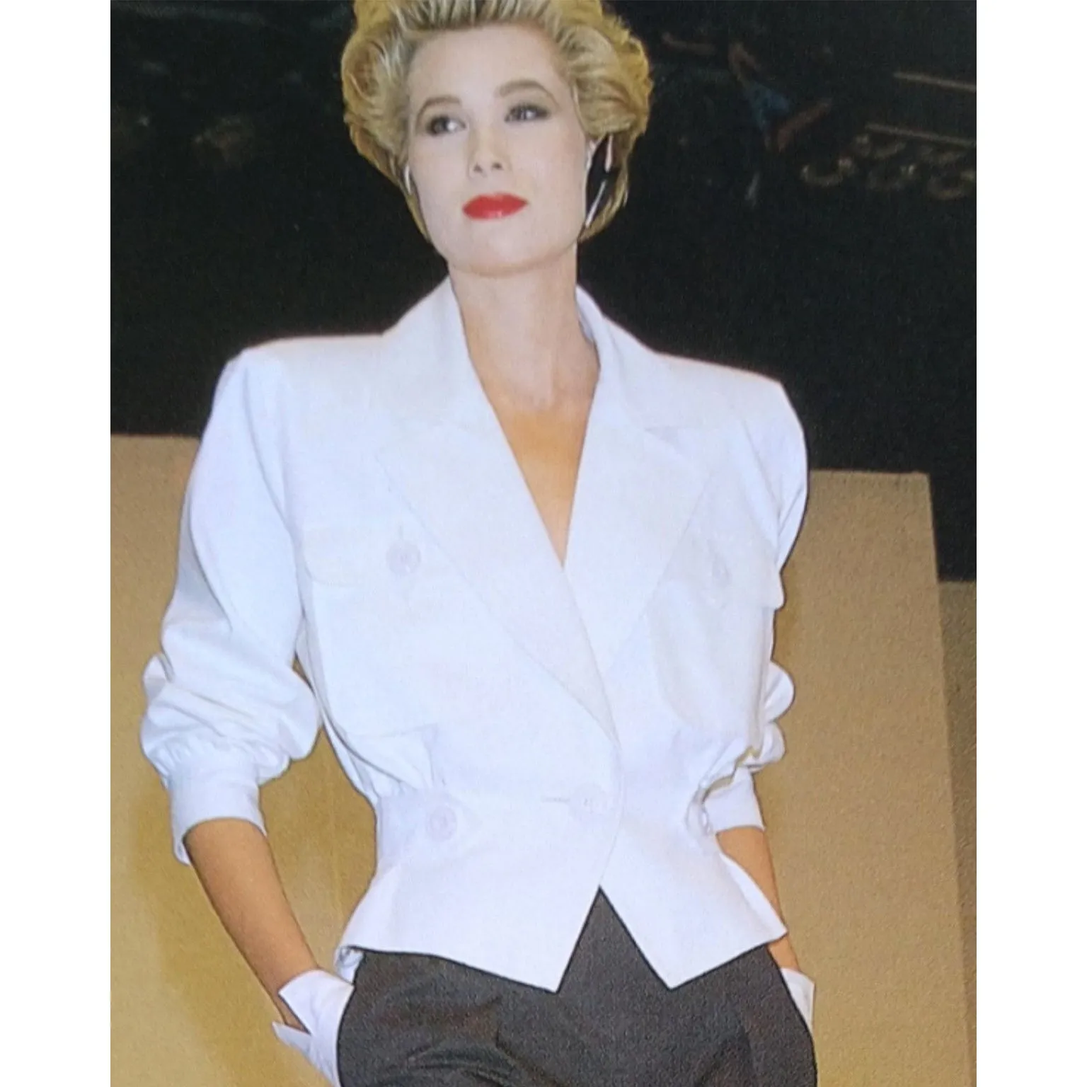 1986 Yves Saint Laurent Documented White Cropped Cargo Style Jacket