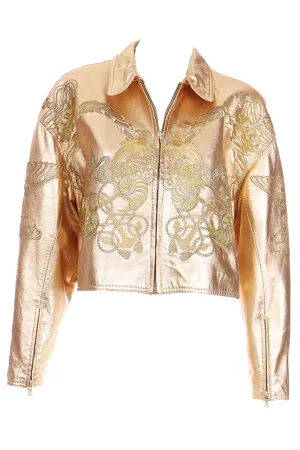 1992 Gianfranco Ferre Gold Leather Nautical Theme Runway Jacket