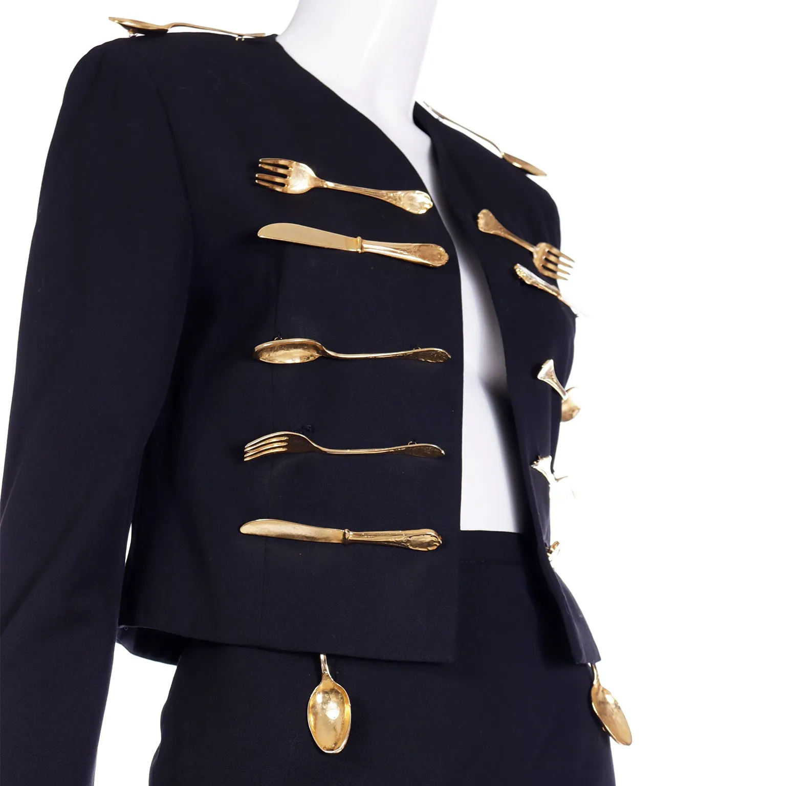 1994 Moschino Couture Repetita Juvant Forks Knives & Spoon Dinner Suit