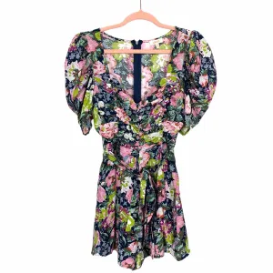 A Peach Floral Print Belted Romper- Size M