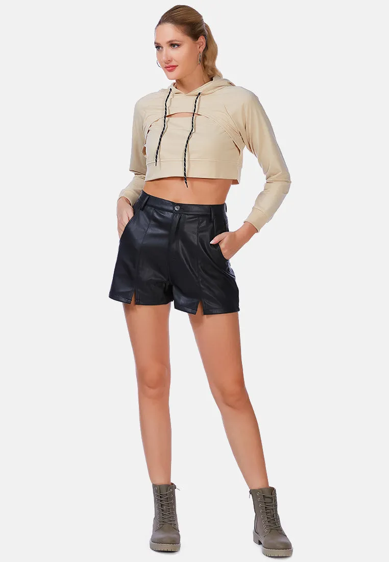 All Relaxed Front Slit Cropped Hoodie