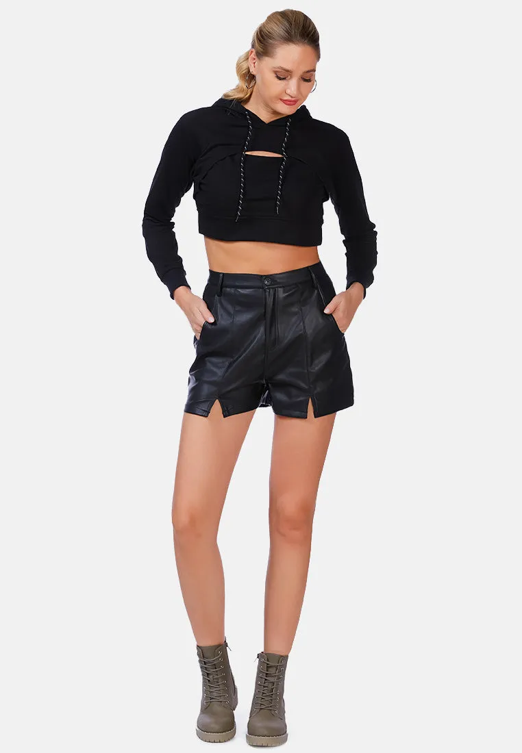 All Relaxed Front Slit Cropped Hoodie