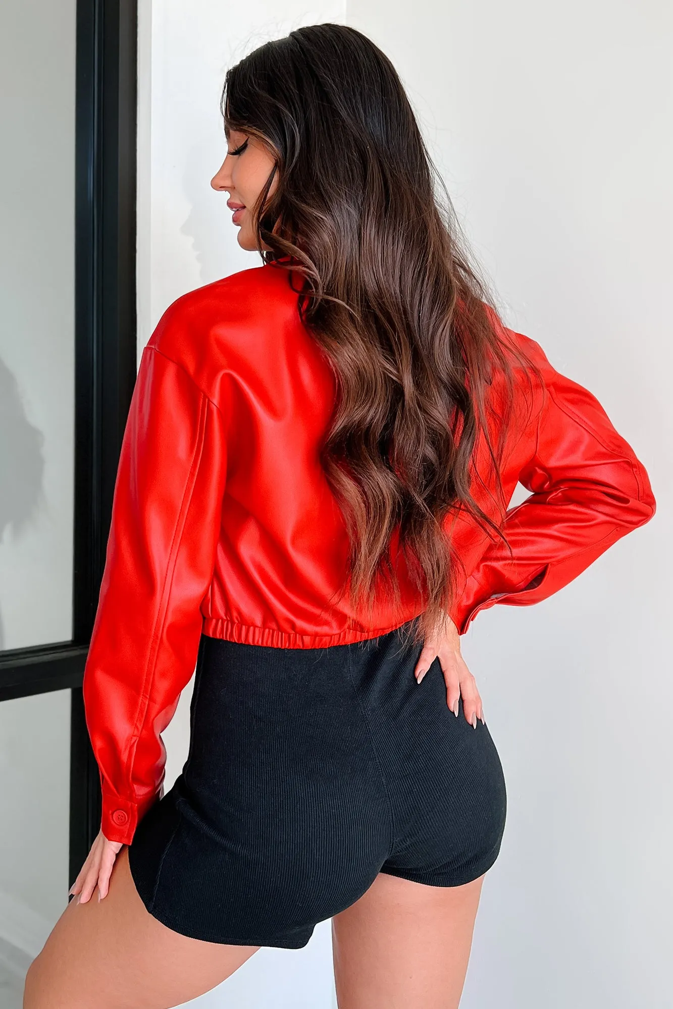 Always Standing Out Faux Leather Crop Jacket (Red)