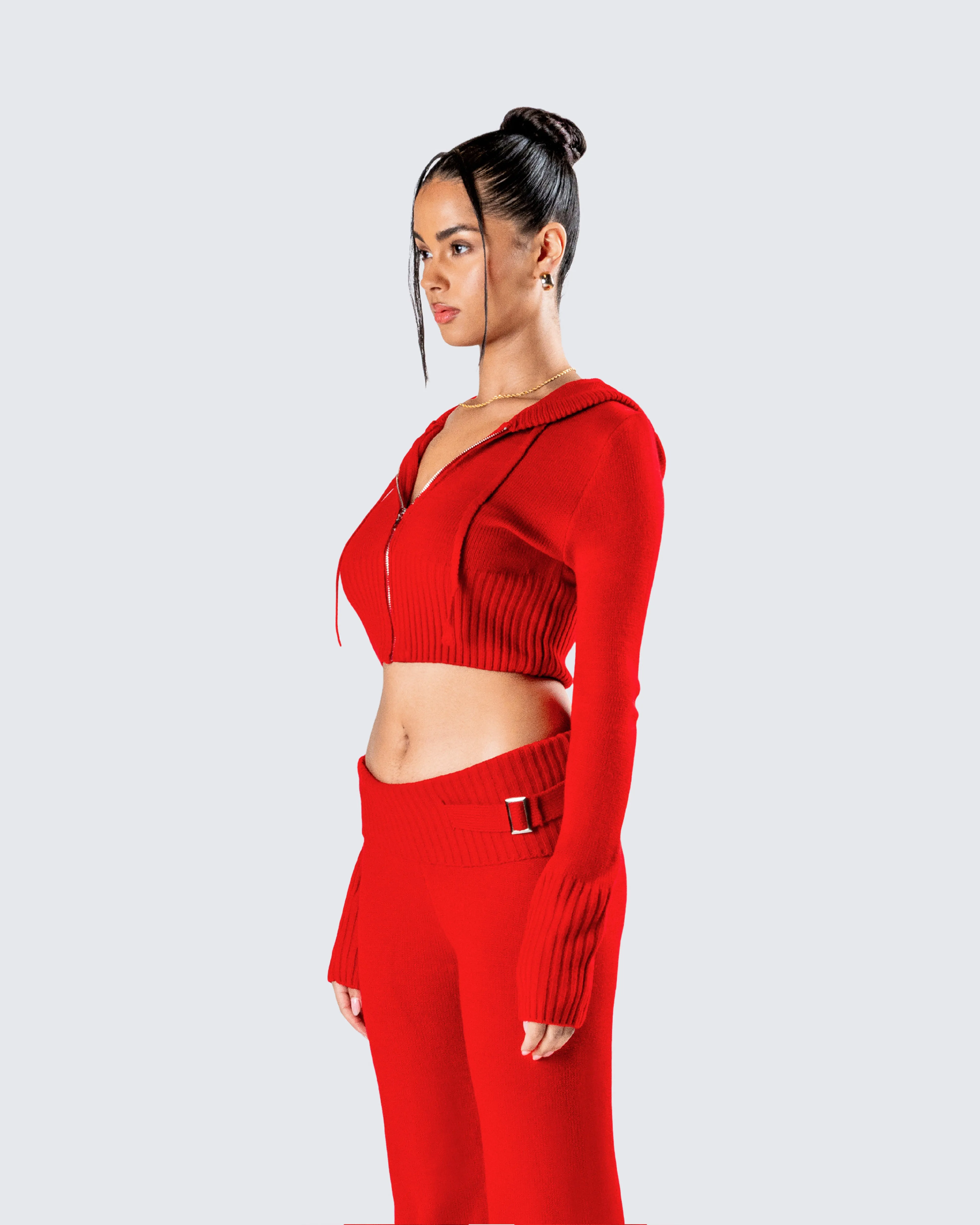 Alyssa Red Knit Cropped Jacket