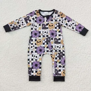 baby Halloween pumpkin plaid zipper onesie LR0445