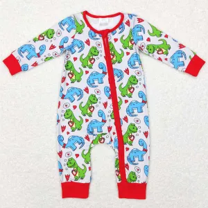 Baby Infant Boys Rompers Valentines Dinosaur Hearts Long Sleeve Rompers LR0831