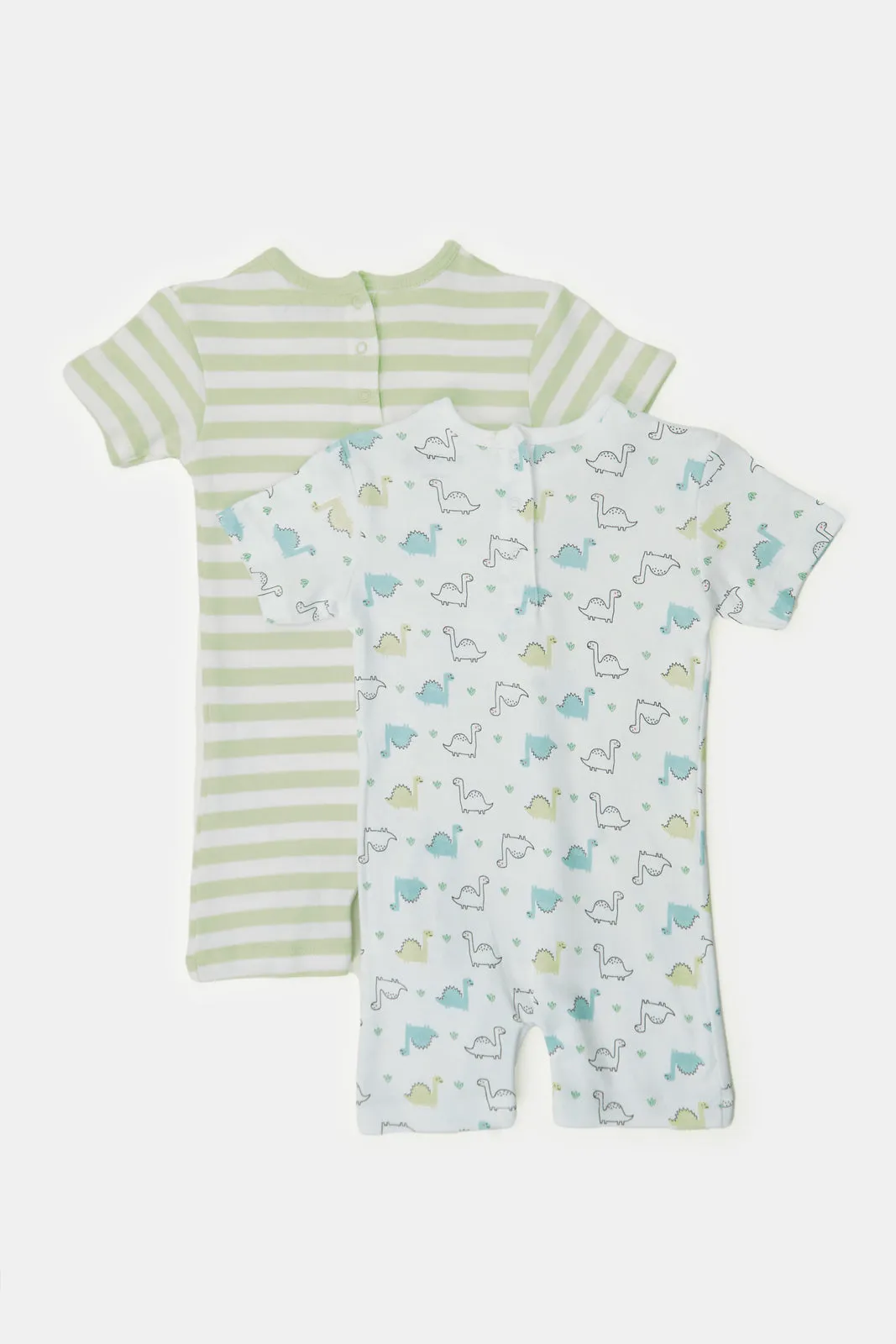 Baby Mint And White Printed Romper Set (Pack Of 2)