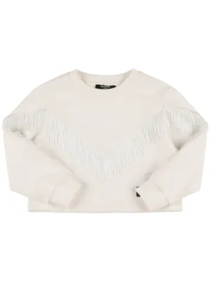 Balmain   Cropped cotton sweatshirt w/ fringe 