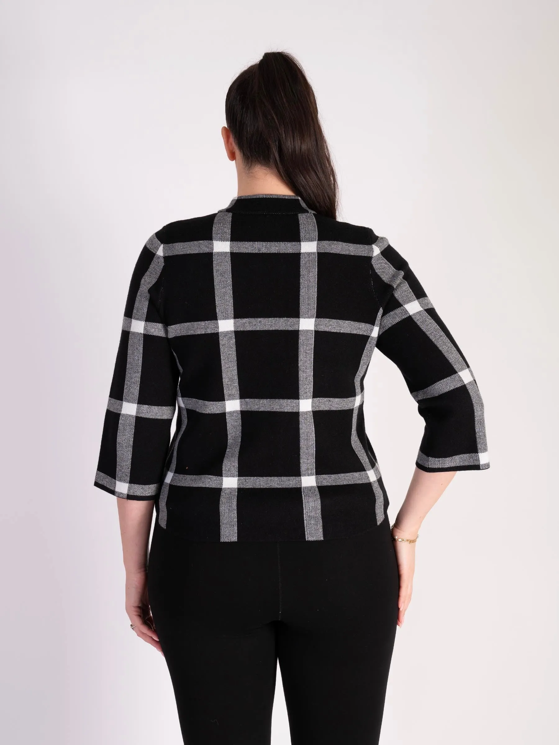 Black and Ivory Checked Short Jacket