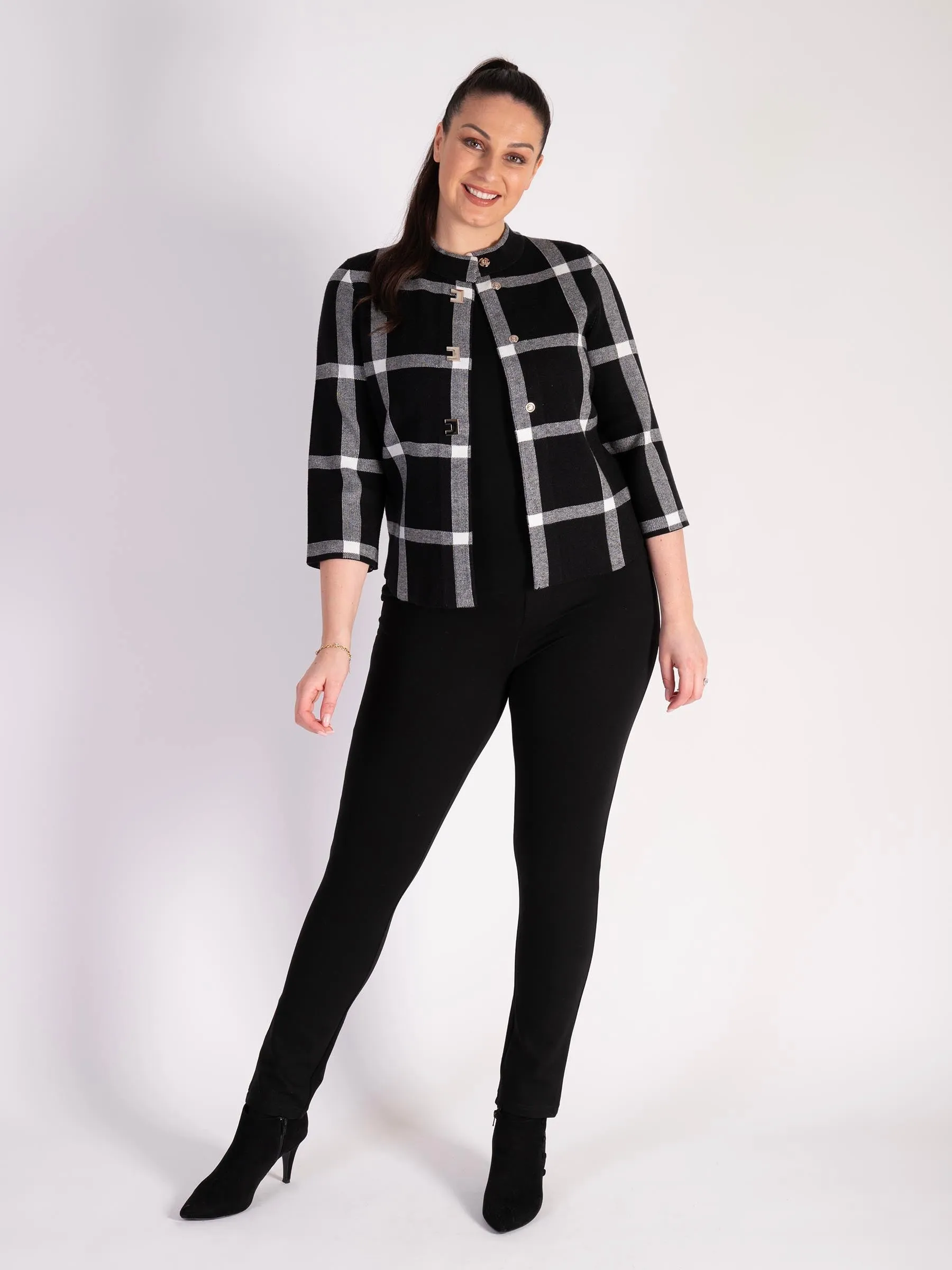 Black and Ivory Checked Short Jacket