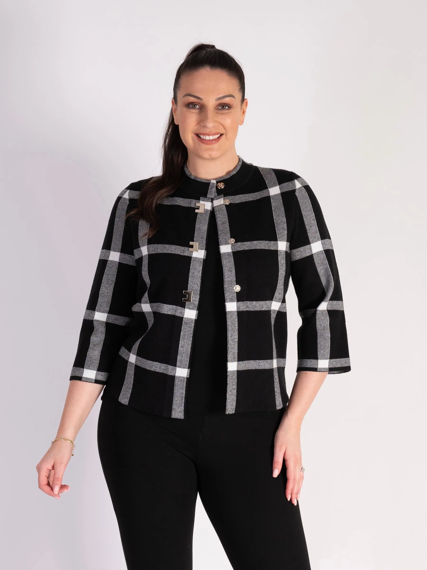 Black and Ivory Checked Short Jacket