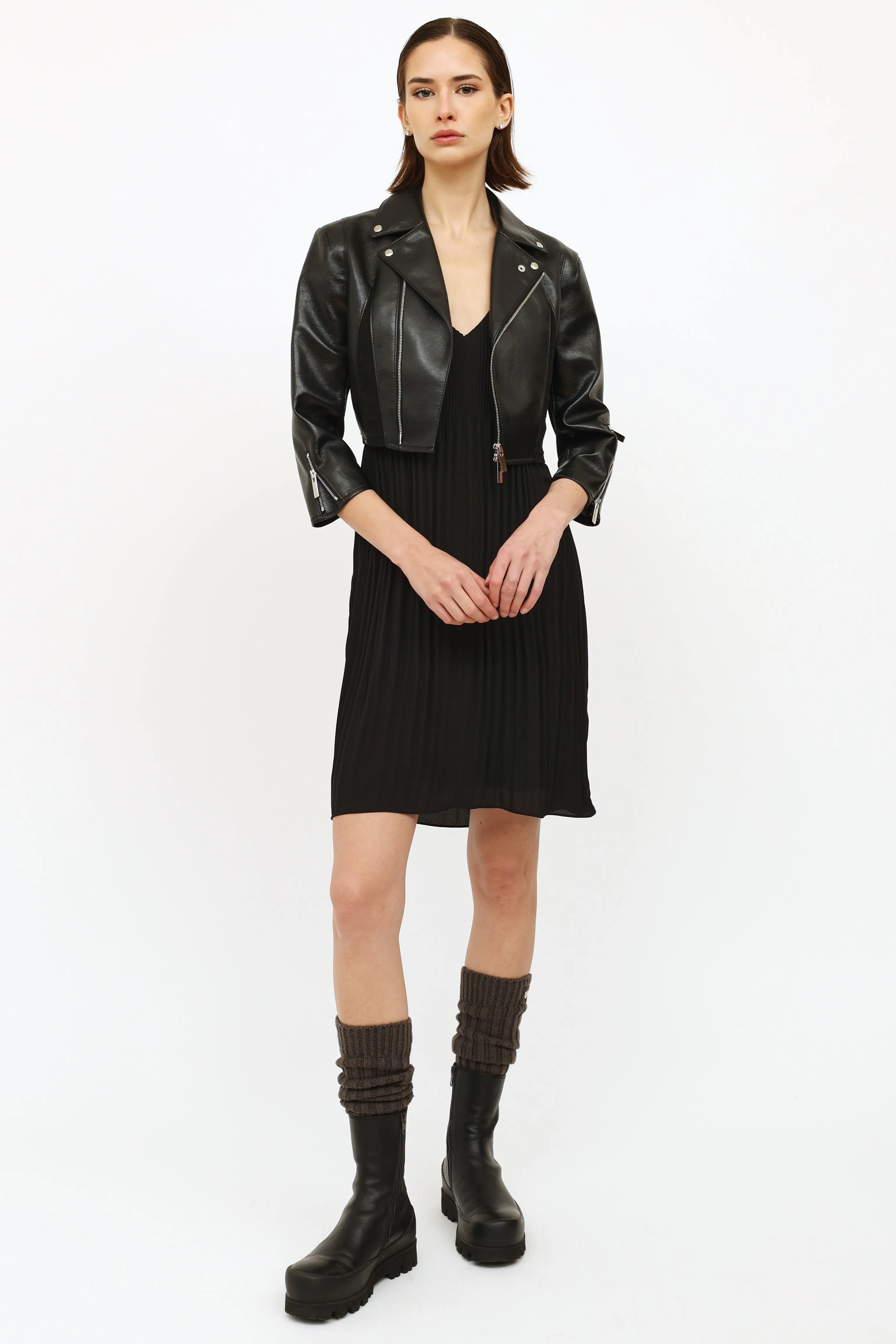 Black Cropped Faux Leather Jacket