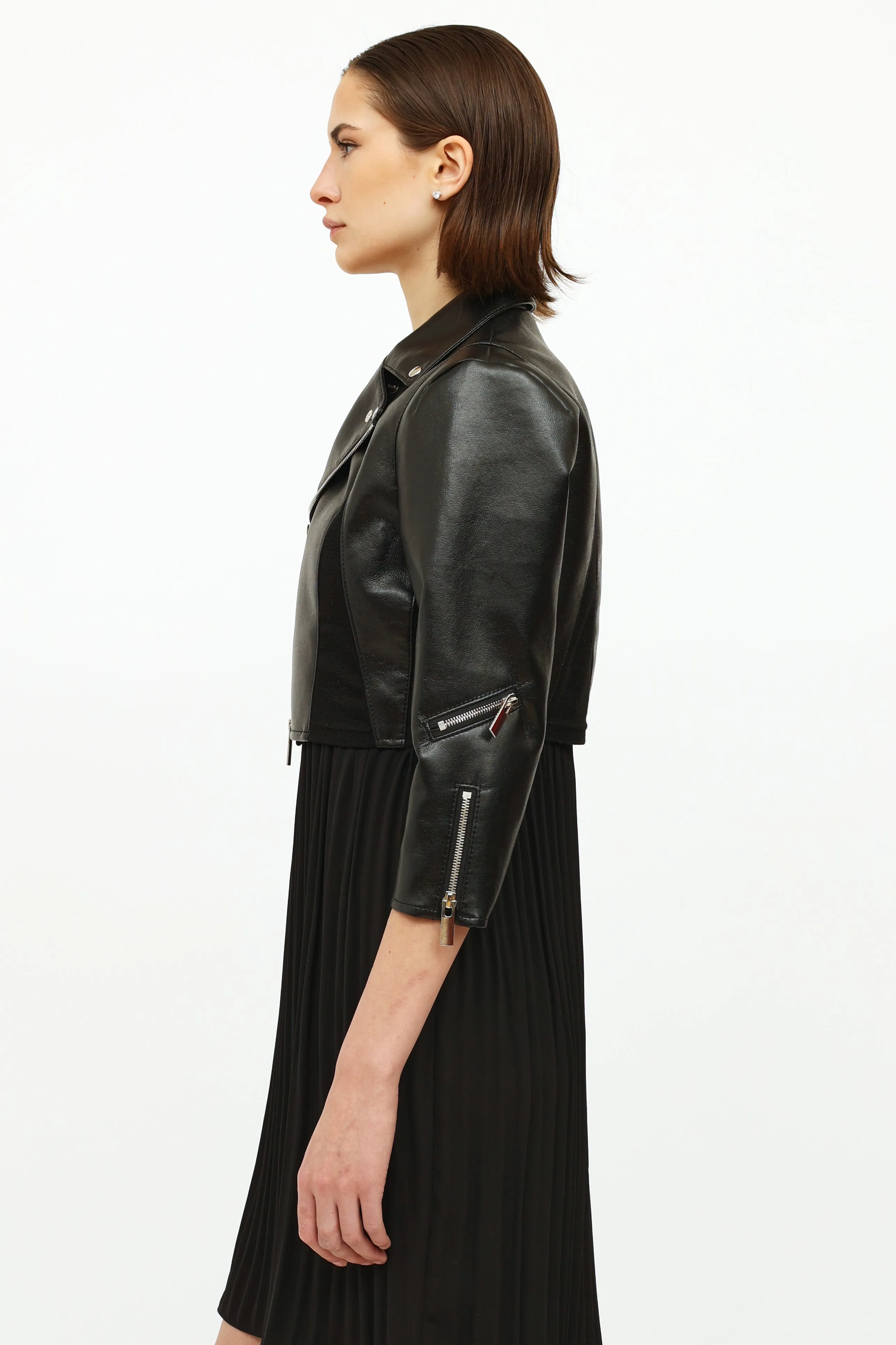 Black Cropped Faux Leather Jacket