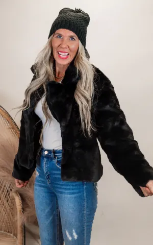 Black Faux Fur Cropped Jacket