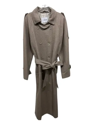 Black Palms Size Small Taupe Polyester & Wool Blend Double Breast Solid Coat