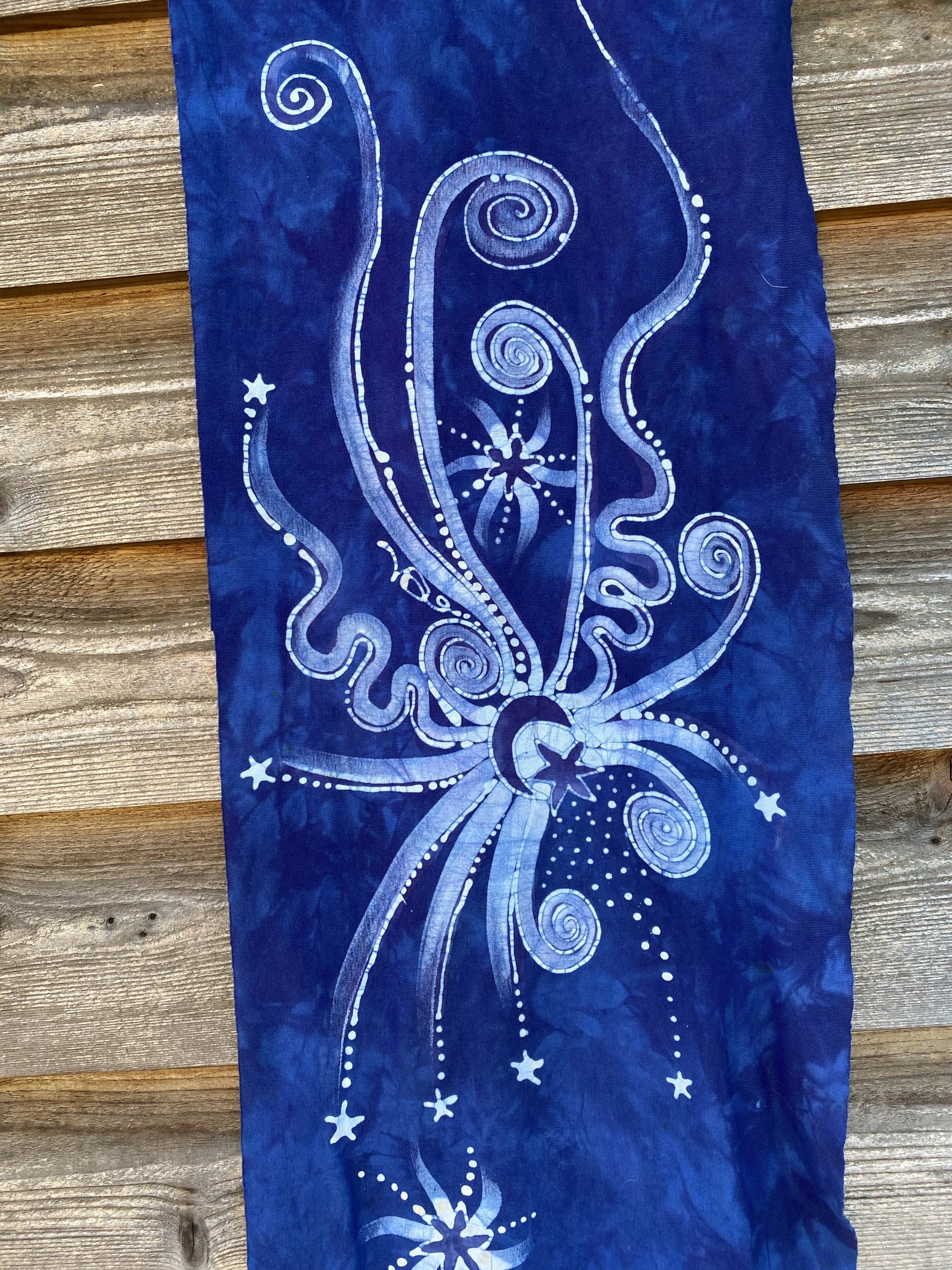 Blue Moon Rising - Hand Painted Organic Knit Fabric Scarf