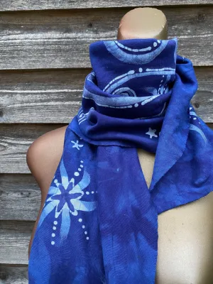 Blue Moon Rising - Hand Painted Organic Knit Fabric Scarf