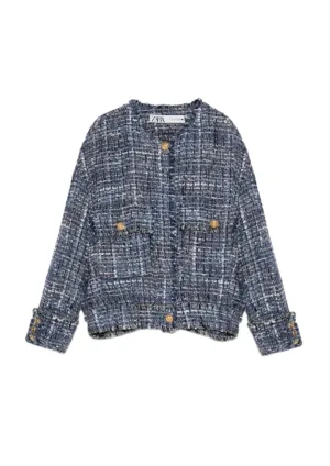 BLUE TWEED CROPPED JACKET