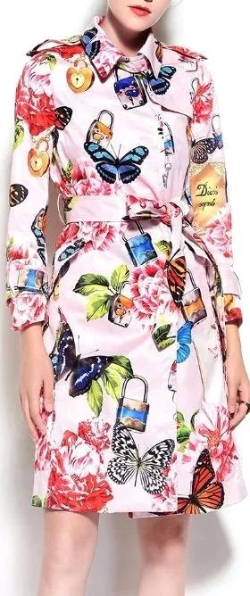 Butterfly Printed Trench Coat