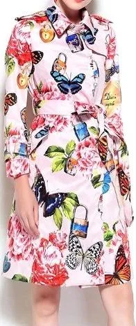 Butterfly Printed Trench Coat