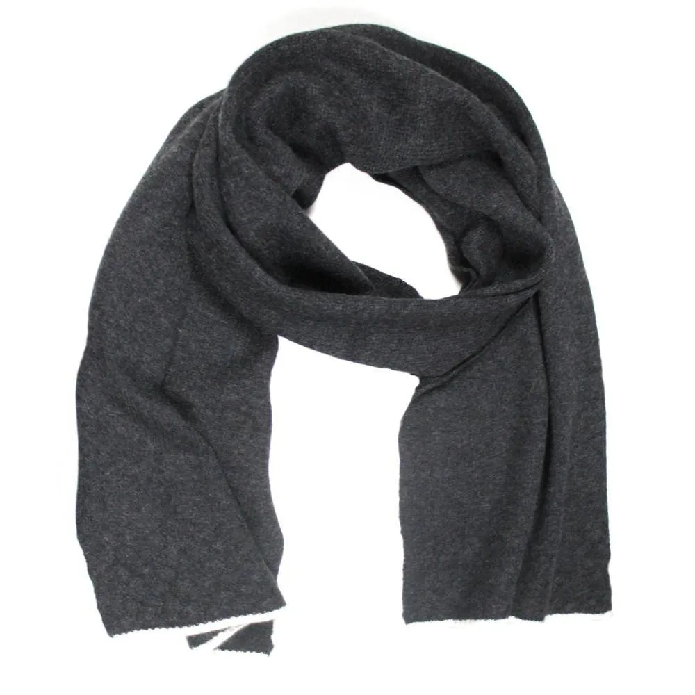 Cable Knit Cashmere Blend Scarf - Black/Ivory