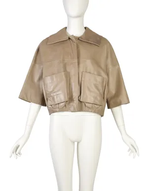 Chloe Vintage Taupe Cropped Distressed Lambskin Leather Jacket