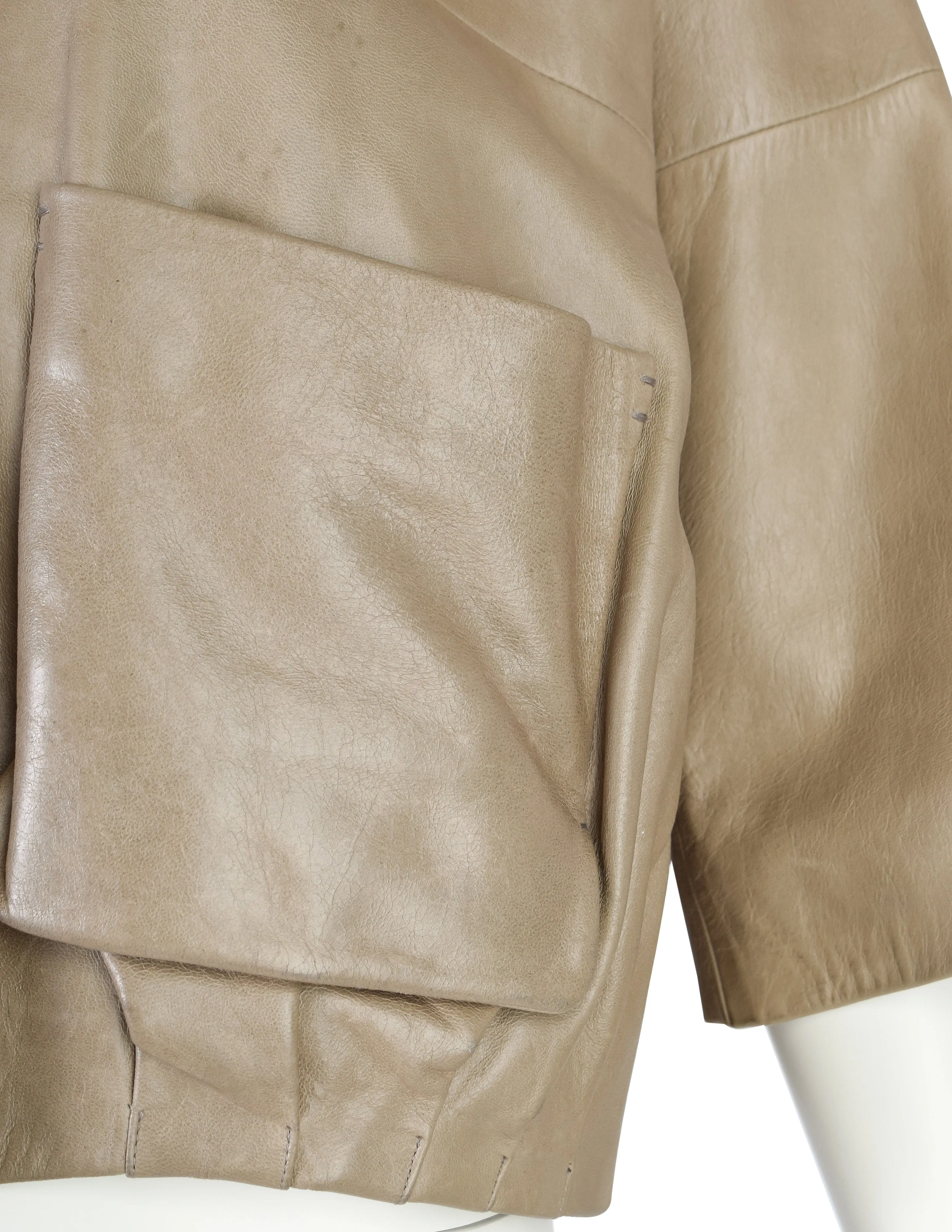 Chloe Vintage Taupe Cropped Distressed Lambskin Leather Jacket