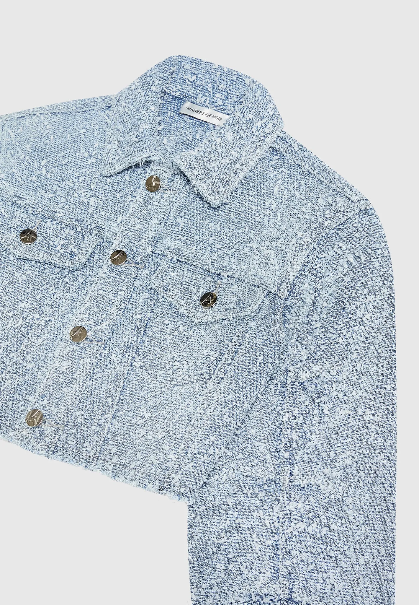 Cropped Boucle Denim Jacket - Mid Blue