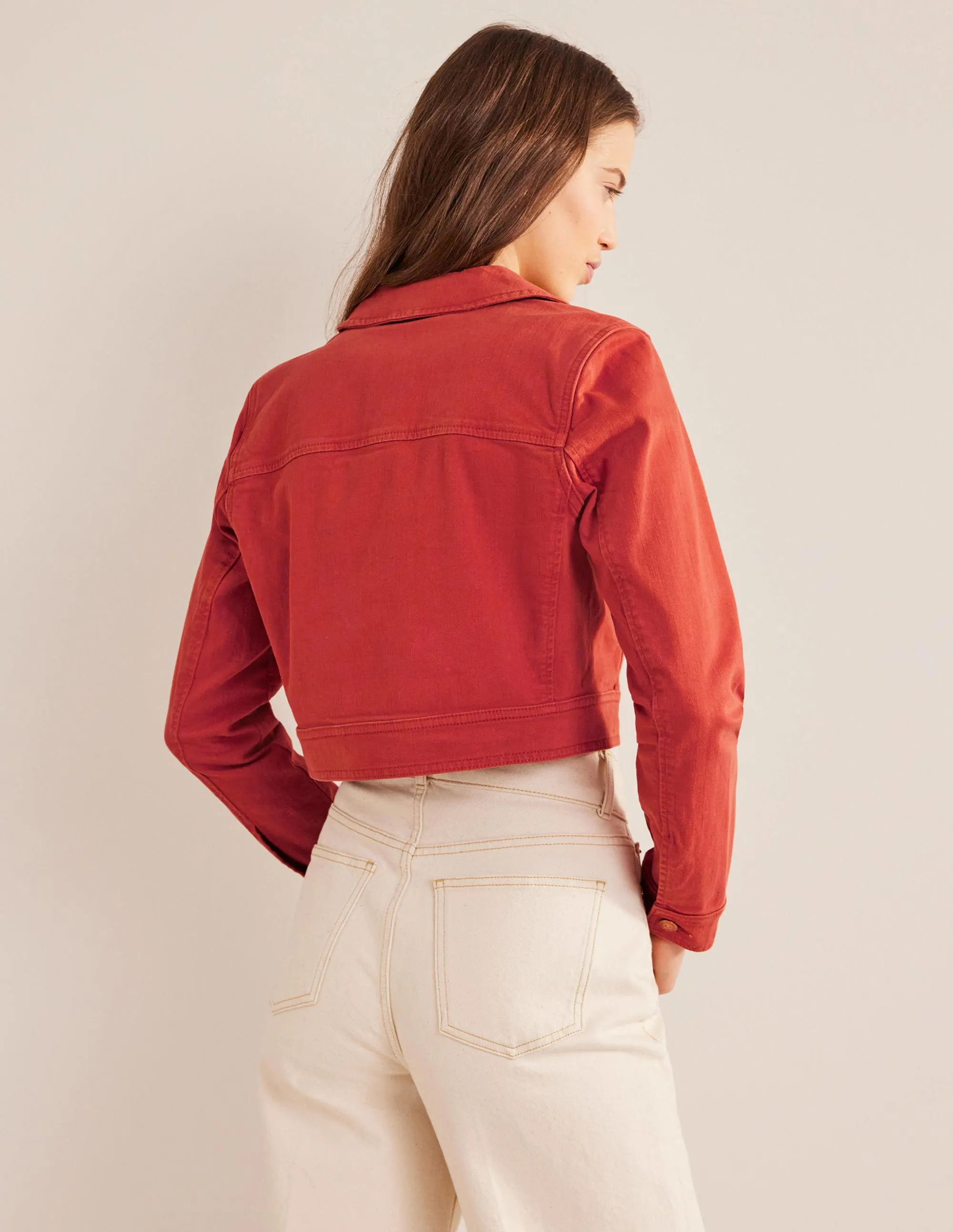 Cropped Casual Cotton Jacket-Tomato