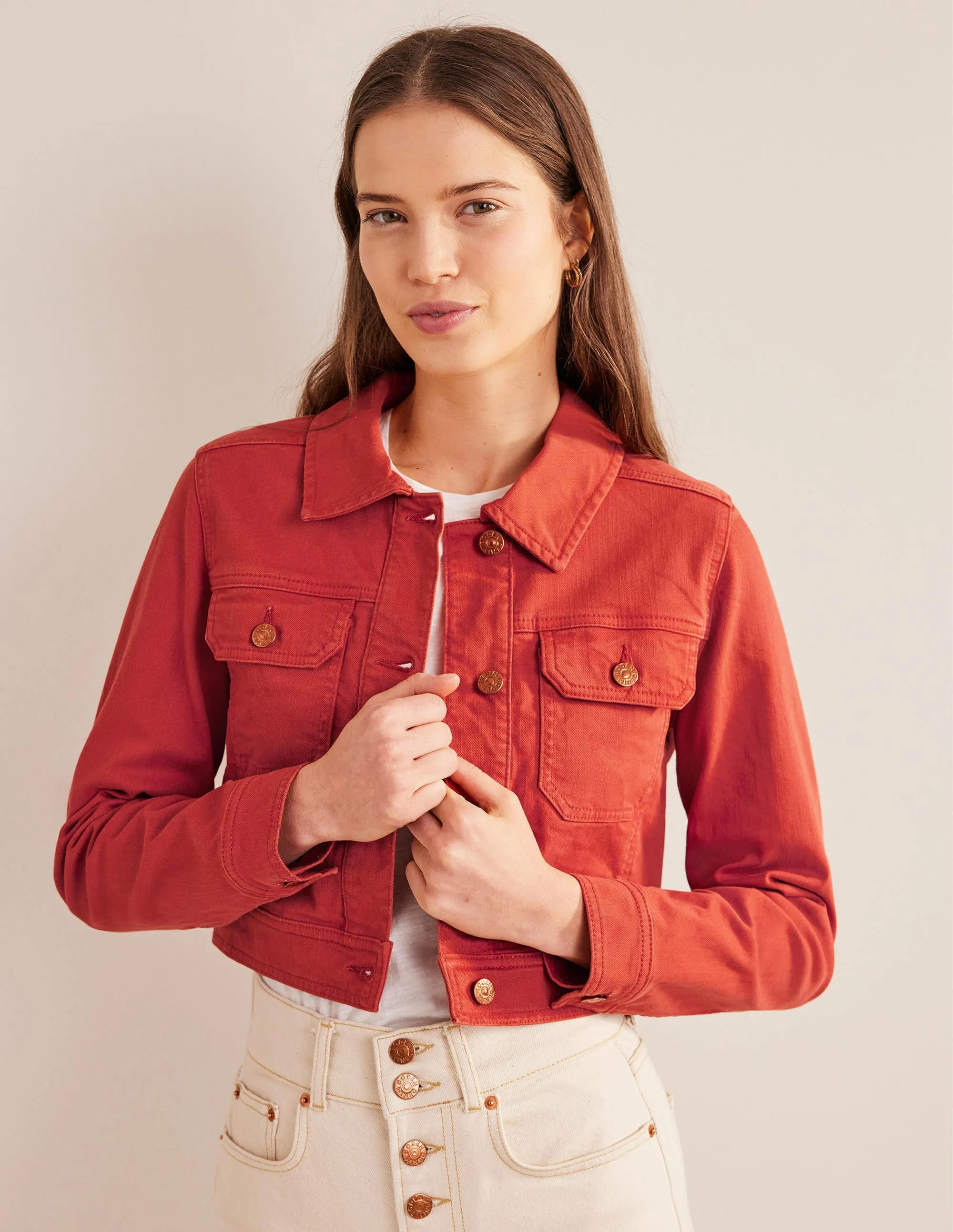 Cropped Casual Cotton Jacket-Tomato