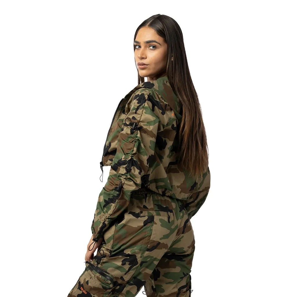 Cropped Full Zip Hoodie Jacket - Wood Camo