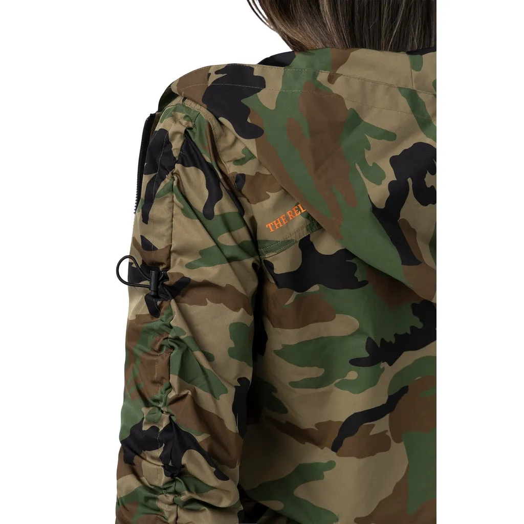 Cropped Full Zip Hoodie Jacket - Wood Camo