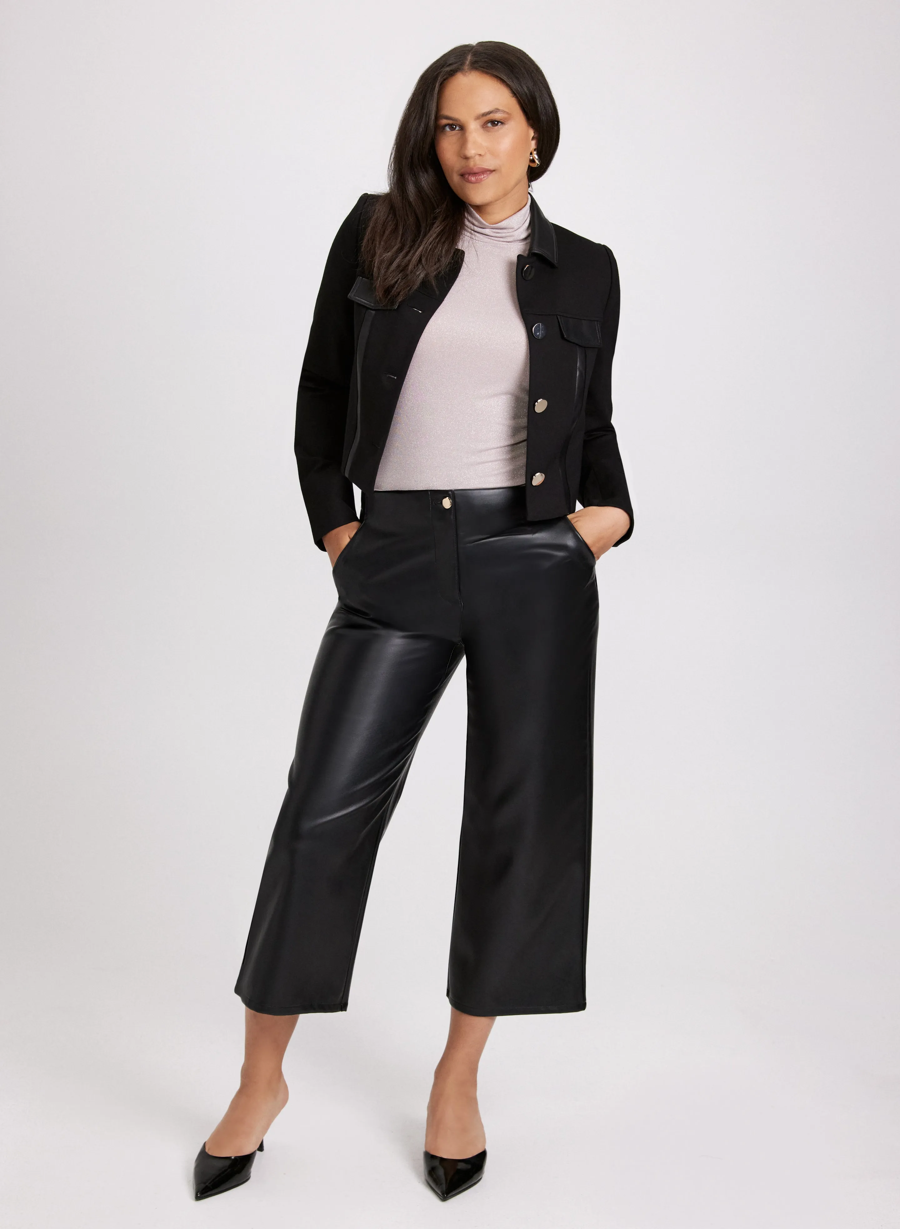 Cropped Jacket & Wide Leg Pants