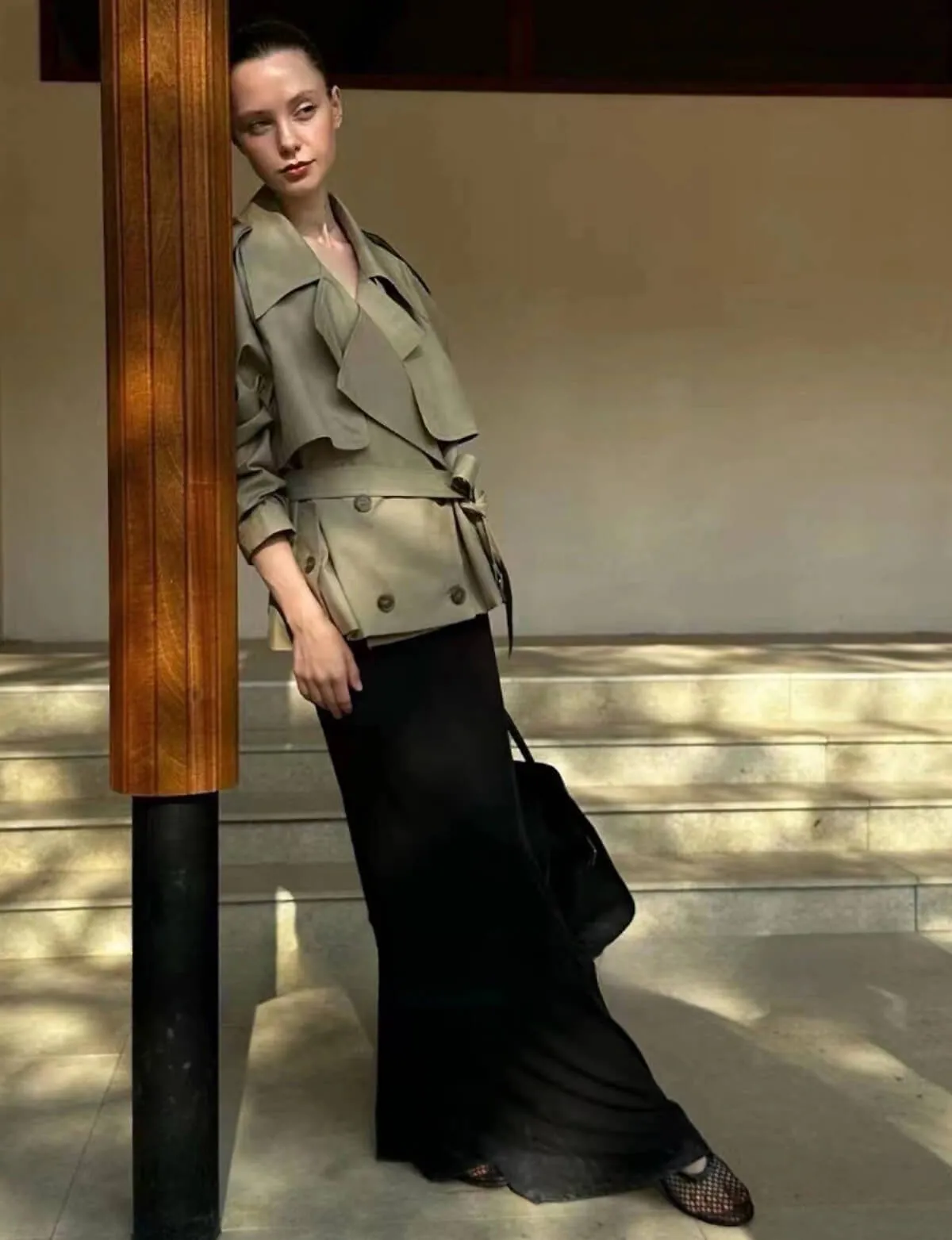 Cropped Oversize Khaki Jacket-BESTSELLER