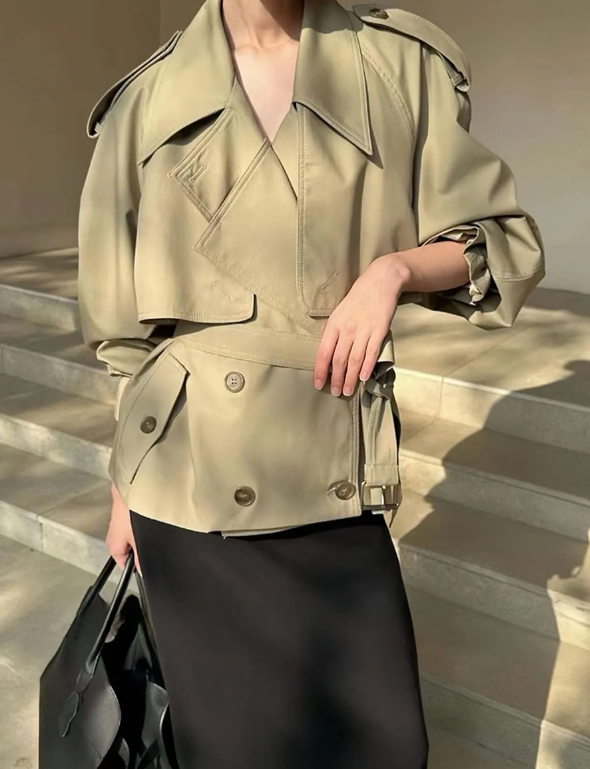 Cropped Oversize Khaki Jacket-BESTSELLER