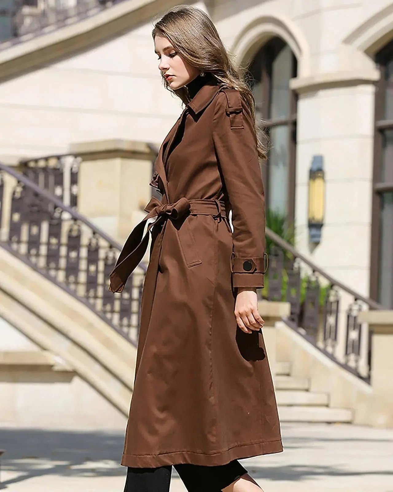 Custom Brown Double Breasted Belted Trench Coat