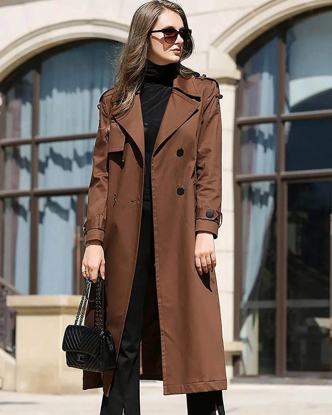 Custom Brown Double Breasted Belted Trench Coat