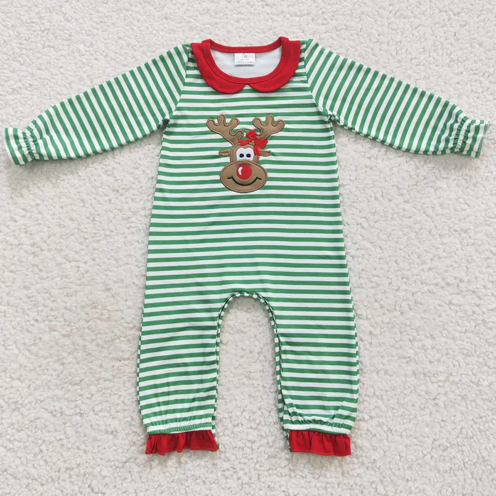 Deer Embroidery Girls Romper Christmas Baby Sibling Rompers LR0339 LR0338