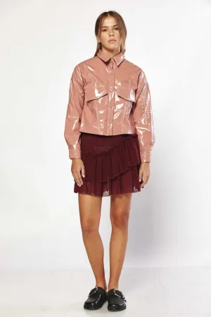 Dusty pink cropped vinyl jacket | HANDINA