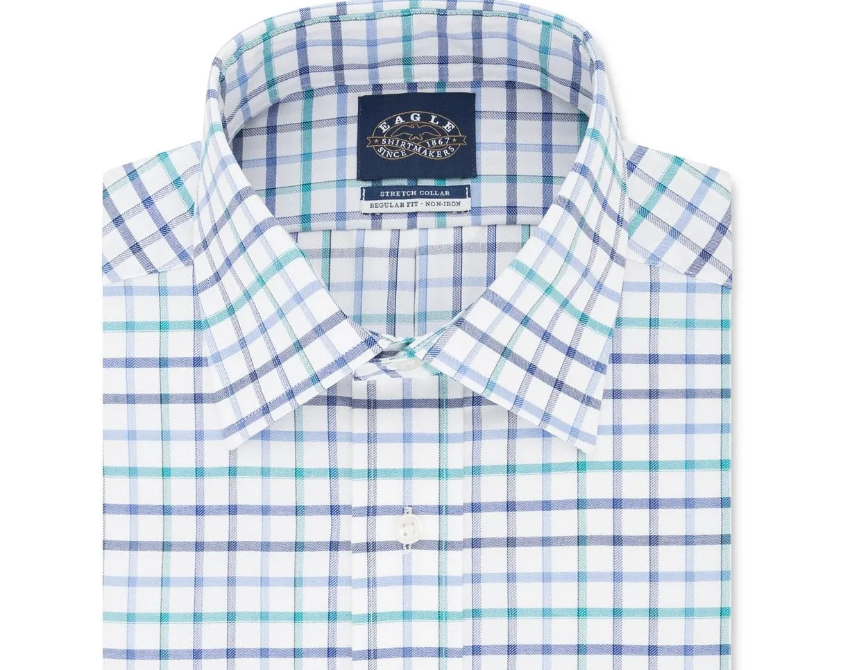 Eagle Men's Classic/Regular-Fit Non-Iron Flex Collar Check Dress Shirt Blue Size 17.5X32-33