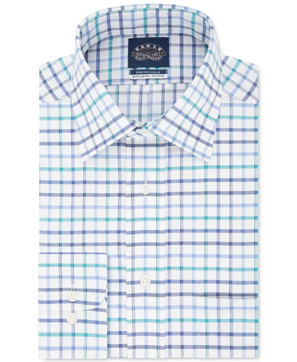 Eagle Men's Classic/Regular-Fit Non-Iron Flex Collar Check Dress Shirt Blue Size 17.5X32-33