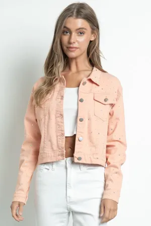 Embellished Stretch Button Down Denim Jacket