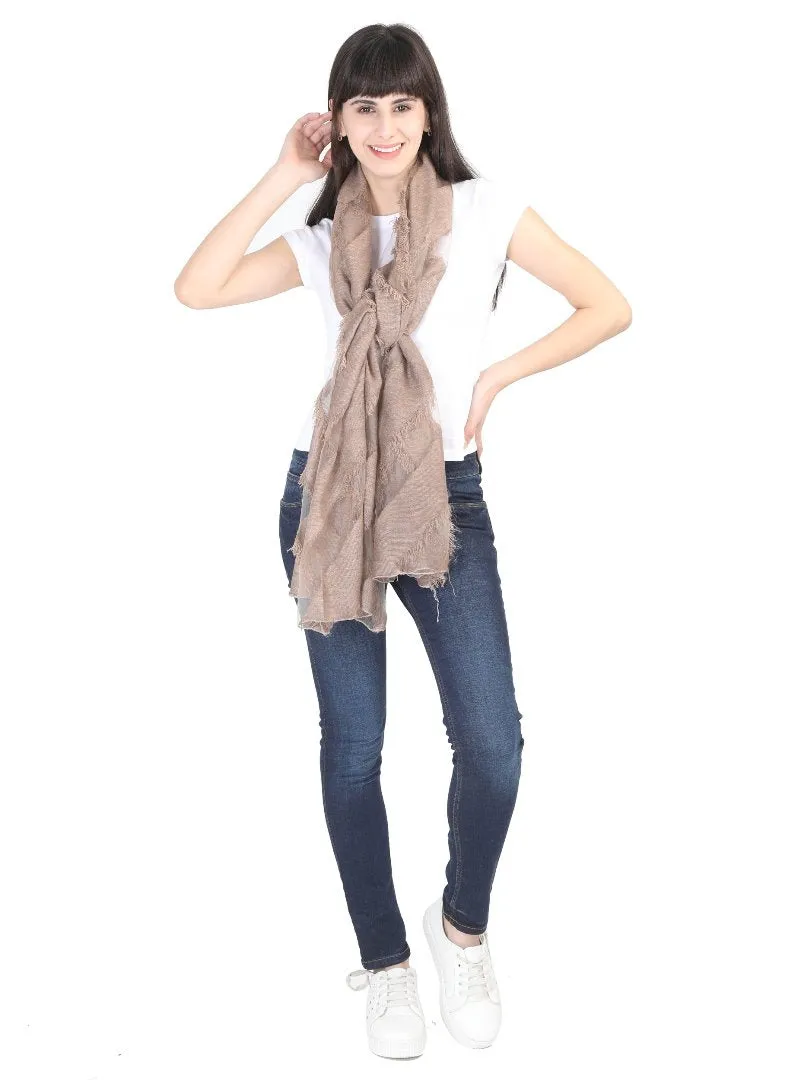 FabSeasons Brown Fancy Striped Viscose Scarf for Ladies