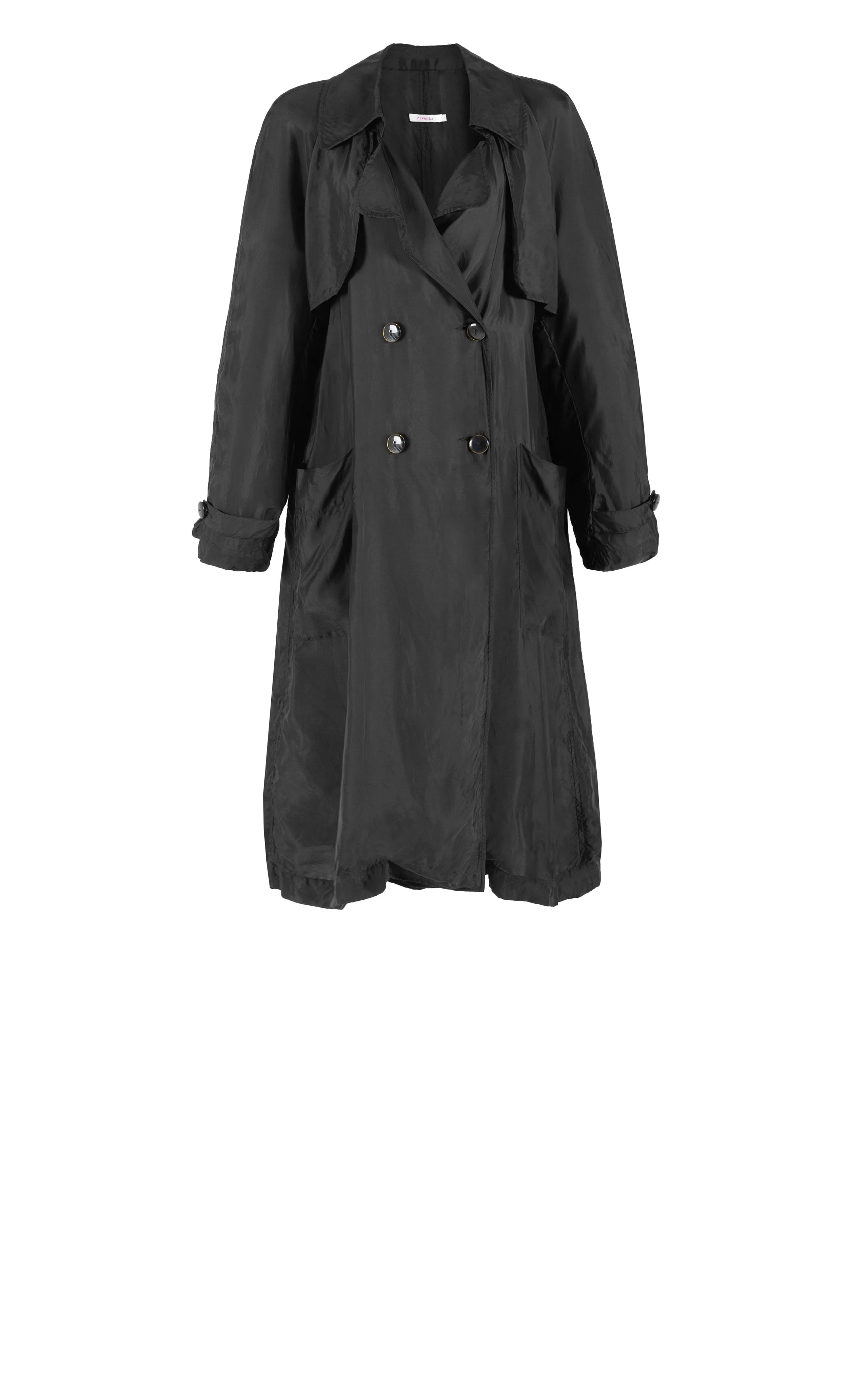 feminine principle black twill trench