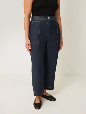 French Linen Cropped Trouser | Navy