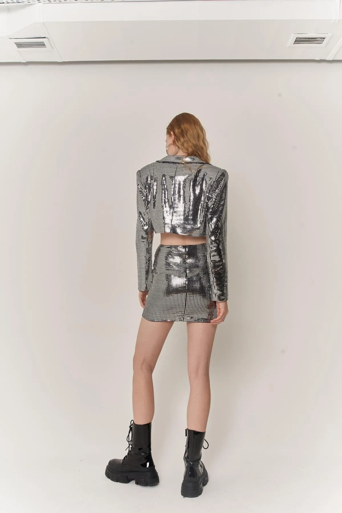 Glammy Silver Sequin Cropped Jacket