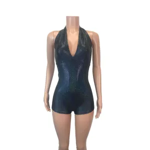 Halter Romper - Black Holographic